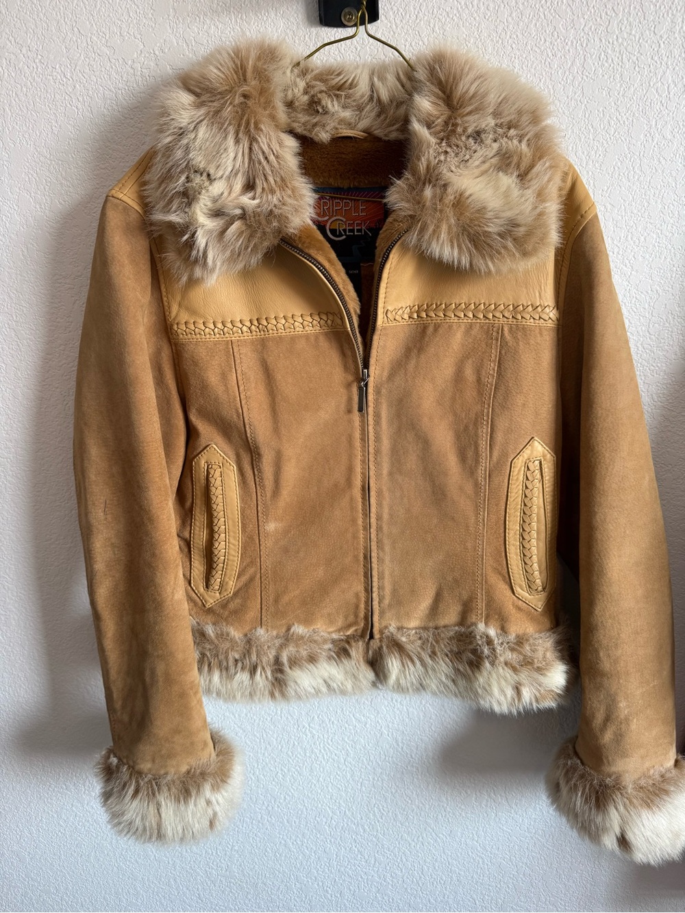 Cripple Creek Women's Tan Faux-Shearling Teddy Jacket